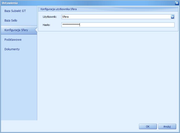 3.1.1.1.3 Zakładka Konfiguracja Sfery Rysunek 17 Okno konfiguracji użytkownika Sfera systemu InsERT Subiekt GT.