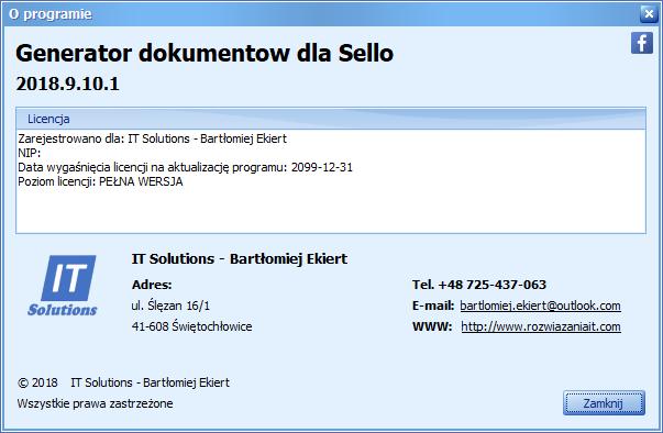 poziom licencji. W informacjach o producencie dostępne są informacje kontaktowe.