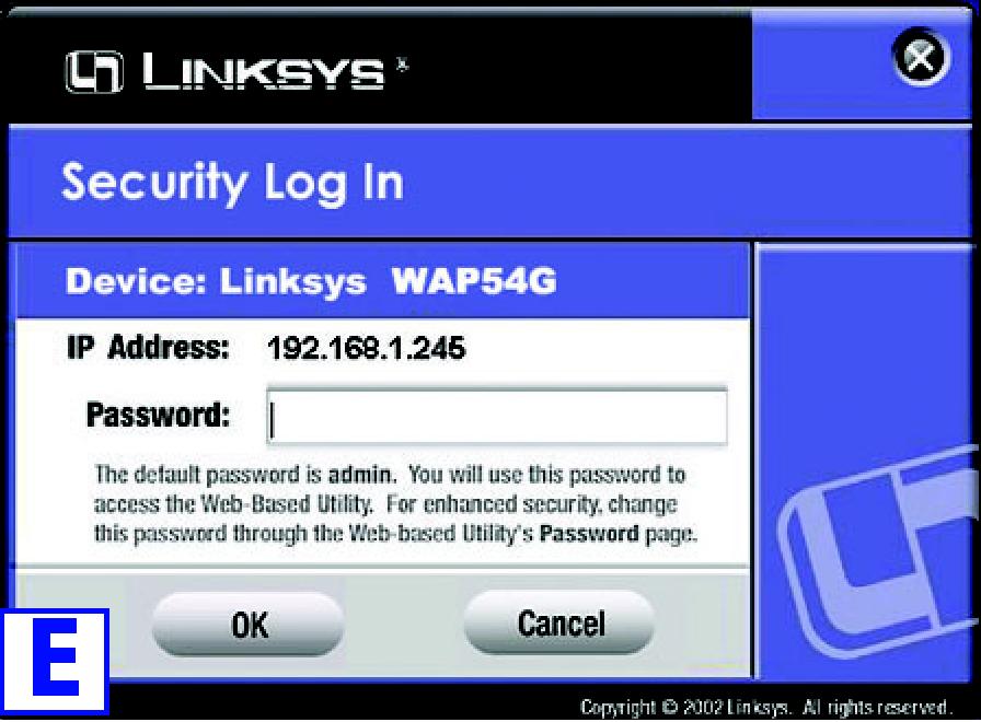 E. W ekranie Enter Network Password lwprowadź domyślne hasło (admin) w pole Password, zatwierdź przyciskiem OK Aby zwiększyć bezpieczeństwo, należy hasło zmienić korzystając z internetowego programu
