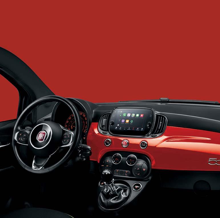 Nikt tak jak Fiat 500 nie jest FANEM NOWINEK System Uconnect 7 HD LIVE z ekranem dotykowym w formie tabletu i wyświetlaczem HD to najnowocześniejsza forma informacji i rozrywki: bogata gama funkcji