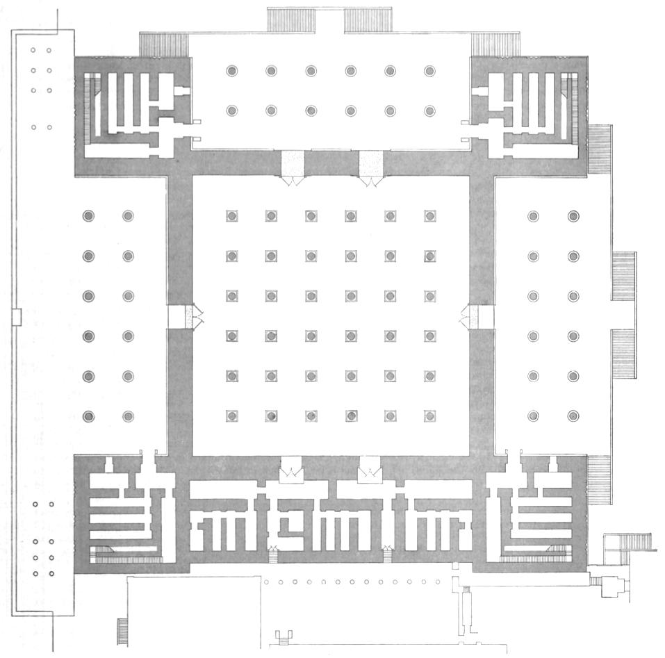 Apadana w Persepolis Rekonstrukcja planu Apadany (SCHMIDT 1953) Sala główna Ściany Grubość 532 cm 33 33 13 cm Kwadrat o boku 60,50 m Interkolumnia