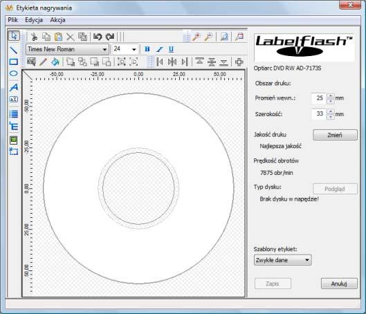 Labelflash 11 Labelflash Jeżeli posiadasz nagrywarkę Labelflash, możesz wydrukować etykietę po stronie etykiety lub danych płyty Labelflash DVD.