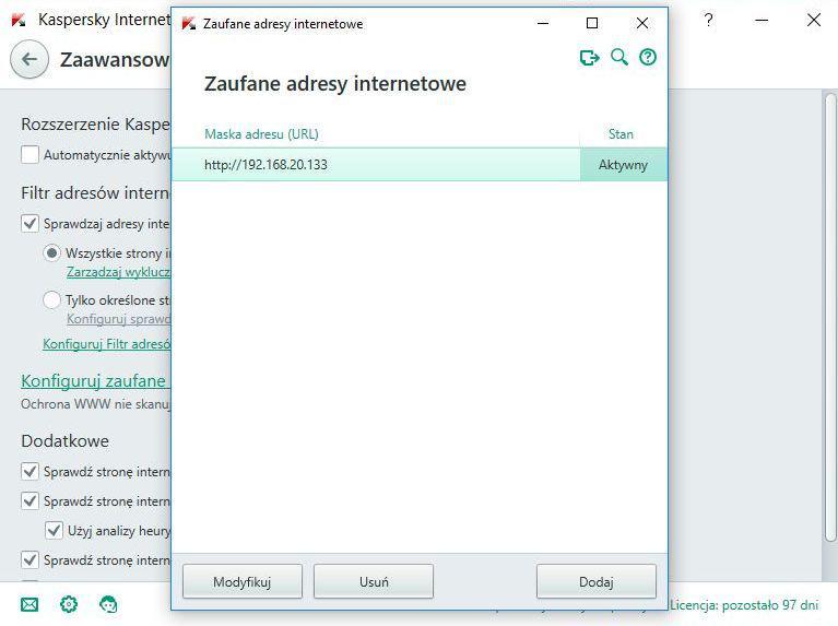 W przypadku Kaspersky Internet Security należy dodać
