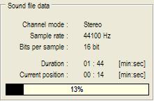 przyciski : Start / Pause / Stop - pełnią funkcje typowe dla odtwarzacza audio - w sekcji Sound File Data dostępne są podstawowe dane nt.