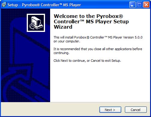 I. Instalacja programu - program Pyrobox Controller MS Player można zainstalować na dowolnym komputerze pracującym pod nadzorem systemu operacyjnego Microsoft Windows 95 / XP / Vista / 7 - najlepiej