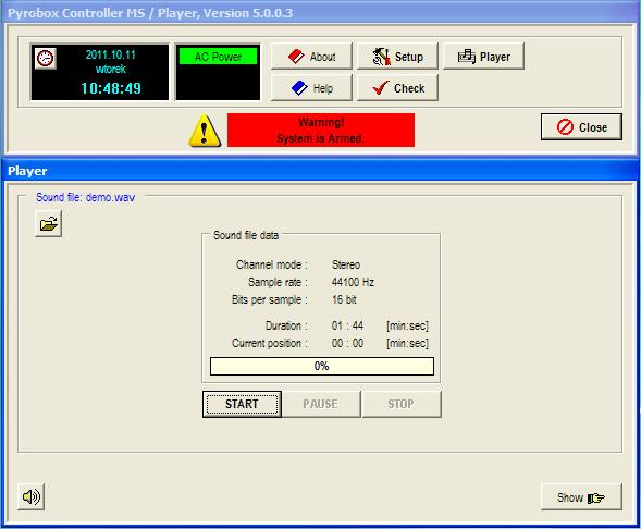 - program Pyrobox Controller MS Player w wersji 5.0.