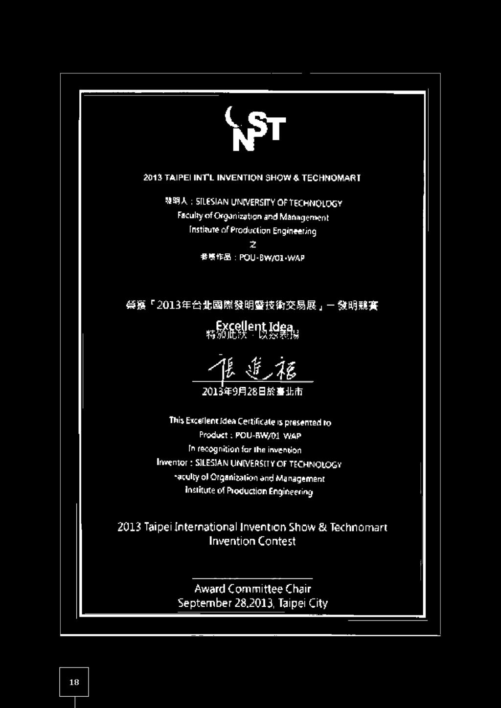 recognition tor Ihe invention Imvintor: SJ4.ES1A.N UNIVERSITY OF TECHNOLOGY -flcvlty of Organiiaiion nd Managimsnr ]rt!