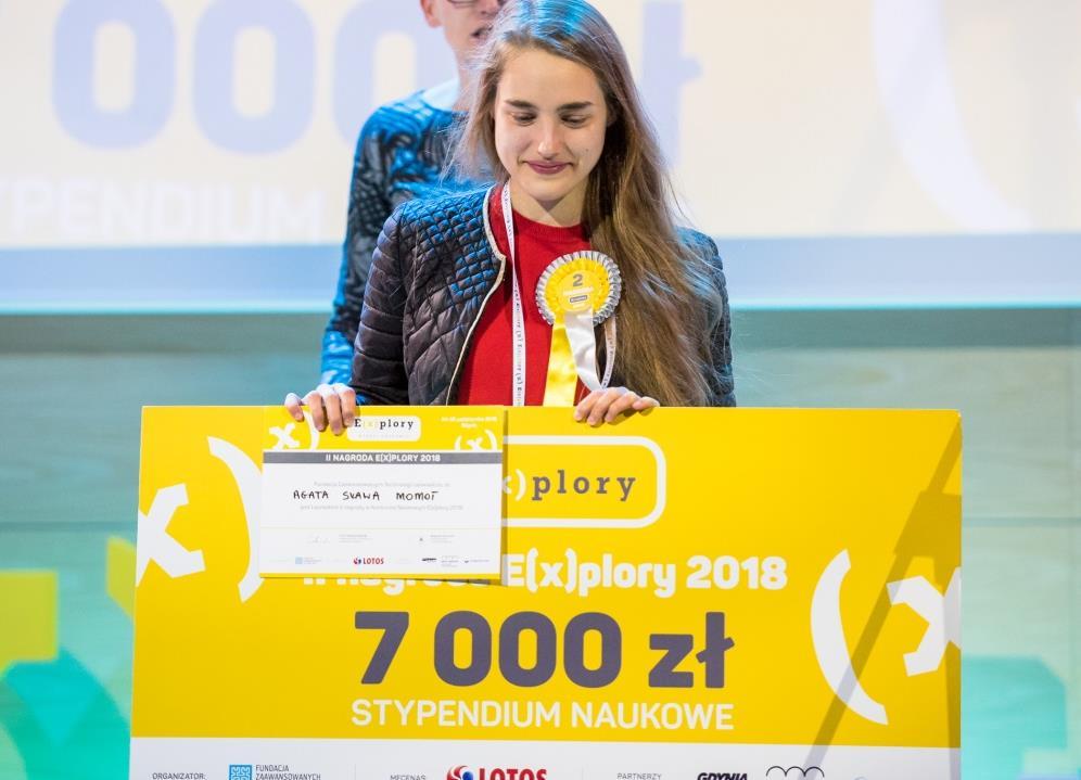 AGATA MOMOT Laureatka II nagrody Explory 2018 Wpływ drewnojadów (Zophobas morio) na biodegradację różnych rodzajów styropianu I Liceum Ogólnokształcące im. A.