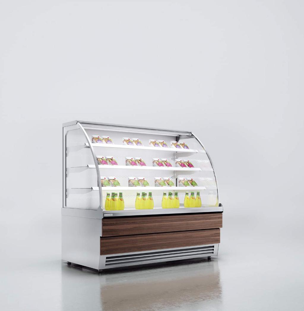 RCC Carina 02 Self EN STANDARD FITTINGS USE DO UŻYTKU STORAGE PRZECHOWYWANIE integral condensing unit fan-assisted refrigeration double glazed side glass three rows of adjustable glass shelves top