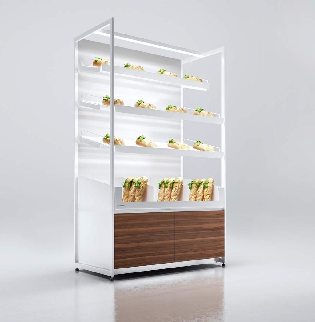 RSL Leo 02 EN STANDARD FITTINGS USE DO UŻYTKU STORAGE PRZECHOWYWANIE three rows of adjustable shelves top LED lighting and