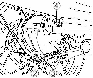 Demontaż koła tylnego 1. Motocykl ustaw na nóżce bocznej. Nie dotykać gorącego układu wydechowego. Kontakt z nim grozi nawet jakiś czas po wyłączeniu silnika oparzeniem.