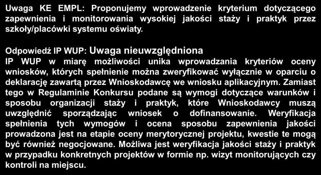 Uwagi zgłoszone do kryteriów dla Działania 9.