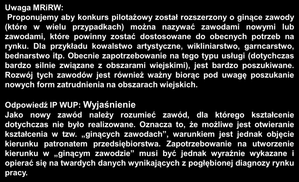 Uwagi zgłoszone do kryteriów dla Działania 9.