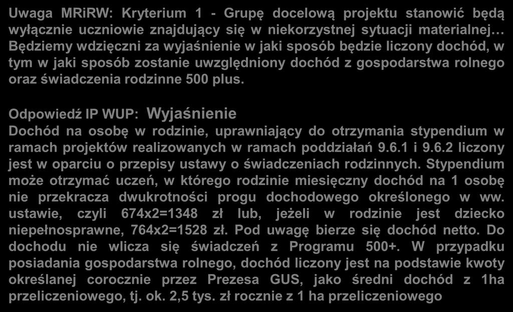 Uwagi zgłoszone do kryteriów dla Działania 9.