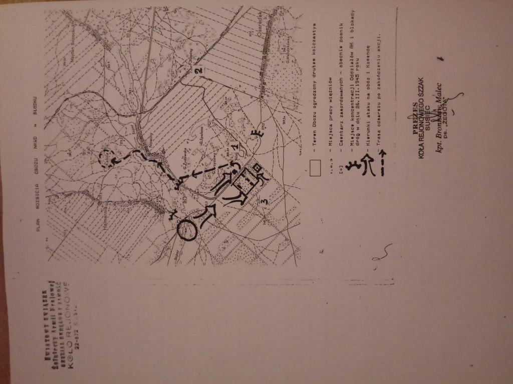 Plan obozu w Błudku, w którym uwzględniono rozmieszczenie,