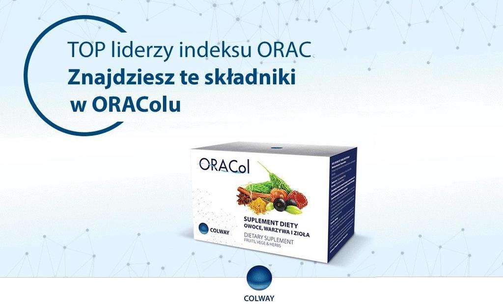 SKŁAD ORACOLU NA TLE SUBSTANCJI O NAJWYŻSZYM INDEKSIE ORAC ORACol. Jak wygląda jego skład na tle zestawienia substancji, które mają najwyższy indeks ORAC (zdolność pochłaniania wolnych rodników)?