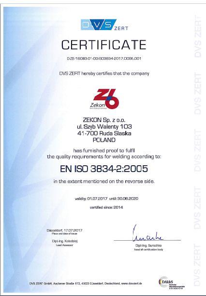 CERTYFIKATY ISO 3834-2:2005