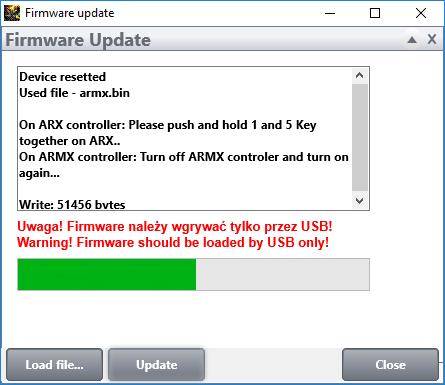 31 Po wczytaniu pliku z nowym programem pojawi się komunikat: Firmware file loaded.
