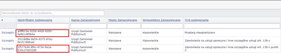 Po wybraniu TAK nastąpi publikacja formularza postępowania.