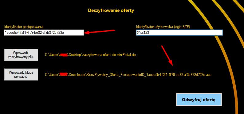V.3. Deszyfrowanie ofert (Zamawiający). Aby odszyfrować ofertę Zamawiający musi posiadać klucz prywatny generowany przez miniportal.