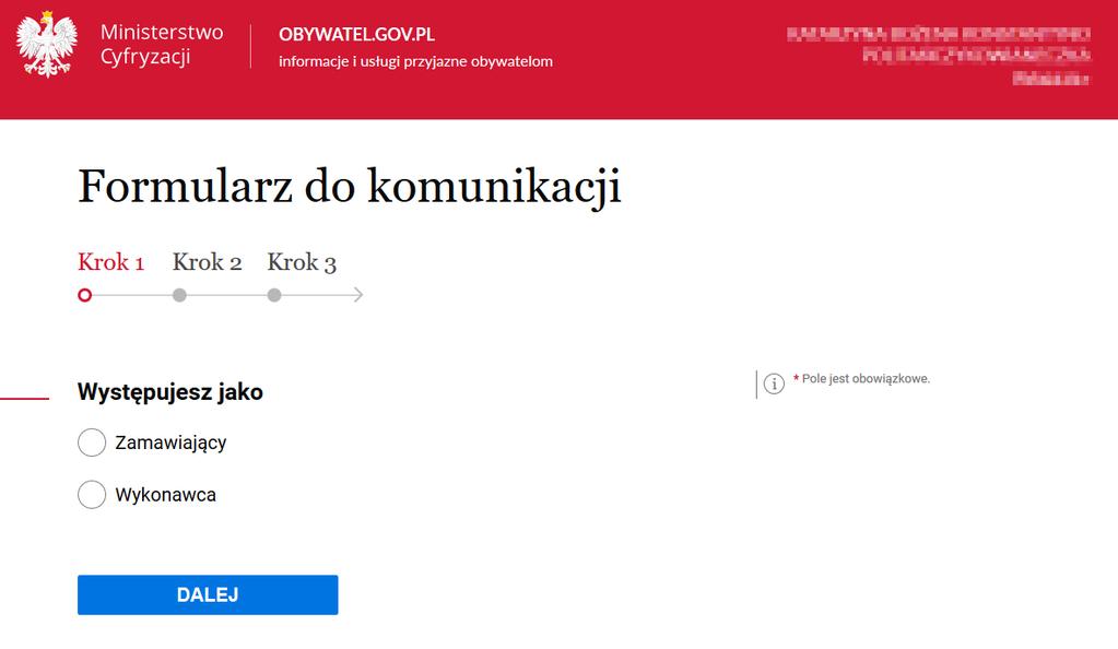 i Wykonawca: Następnie użytkownik wybiera rodzaj
