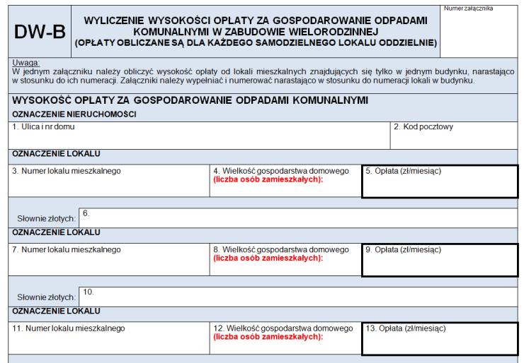 Wzór deklaracji o wysokości opłaty za gospodarowanie odpadami komunalnymi dla właścicieli nieruchomości, na których zamieszkują mieszkańcy w