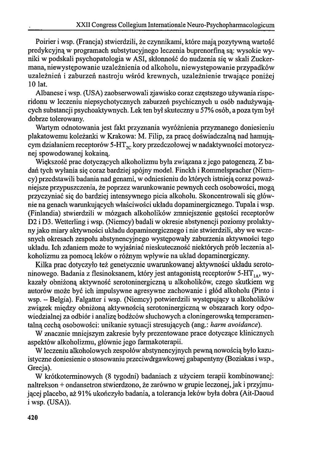 XXII Congress Collegium Intemationale Neuro-Psychopharmacologicum Poirier i wsp.