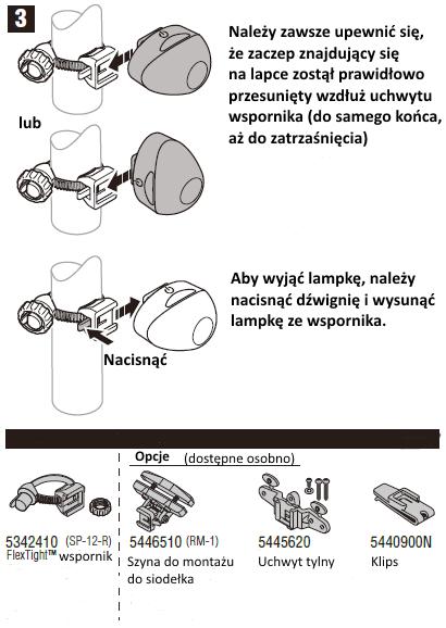 Uwaga Należy sprawdzić czy lampka jest zamocowana mocno i prawidłowo oraz czy torby i sakwy nie zasłaniają oświetlenia.