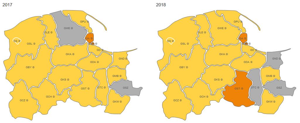 Rys. 12. Zmiana zapotrzebowania na pielęgniarki i położne w latach 2017-2018 Źródło: barometrzawodow.pl.