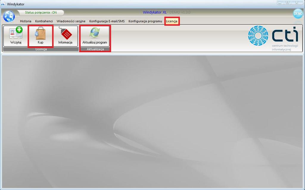 3.14. Licencja i aktualizacja oprogramowania Program Windykator by CTI działa na zasadzie licencjonowania. Aktualną wersję demonstracyjną programu można pobrać ze strony www.cti.org.pl.