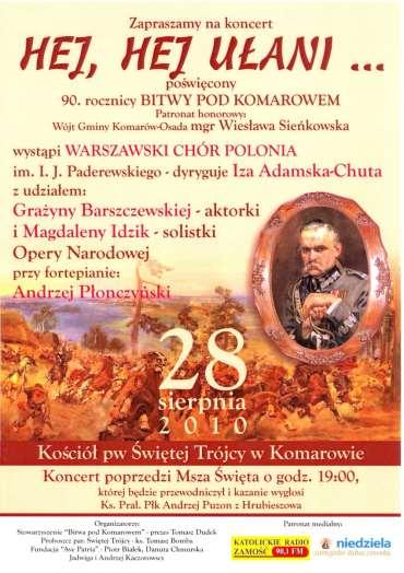 132 Dokument 7 Rok 2010, 28 sierpnia. Zaproszenie na koncert Warszawskiego Chóru Polonia im. Ignacego Jana Paderewskiego (ze zbiorów parafii). W niedzielę, 29 sierpnia 2010 r., była obchodzona 90.