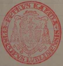 68 ha) 393. Kolejne podobne orzeczenie ogłoszono w 1956 roku. Pieczęć 11 Rok 1950, 20 maja. Odcisk pieczęci biskupa Piotra Kałwy.