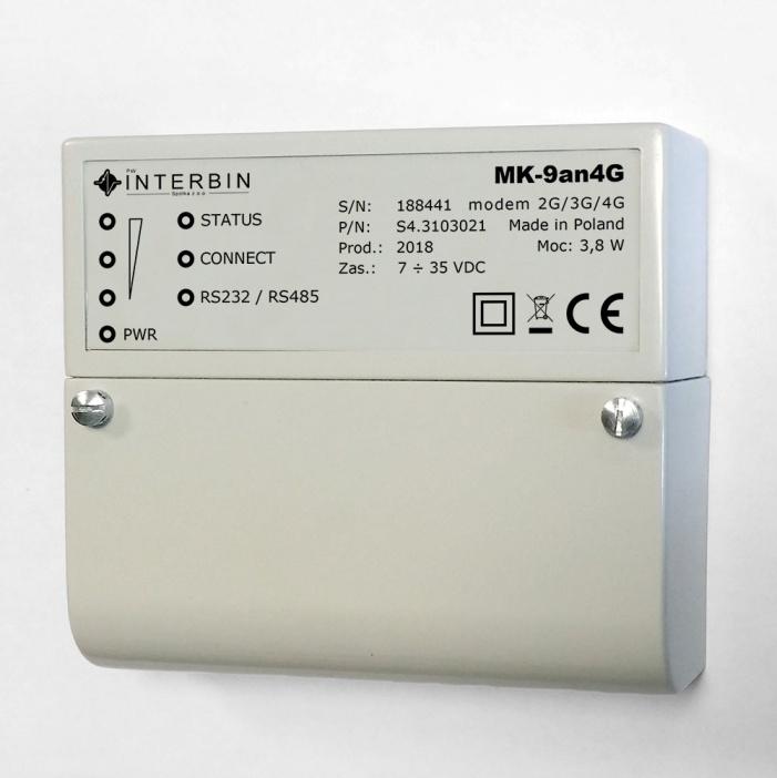 1.2 Informacje ogólne MK-9an4G jest modemem 2G/3G/4G przeznaczonym do bezprzewodowej transmisji danych w środowiskach przemysłowych, m.in. w sieciach M2M (Machine to Machine).