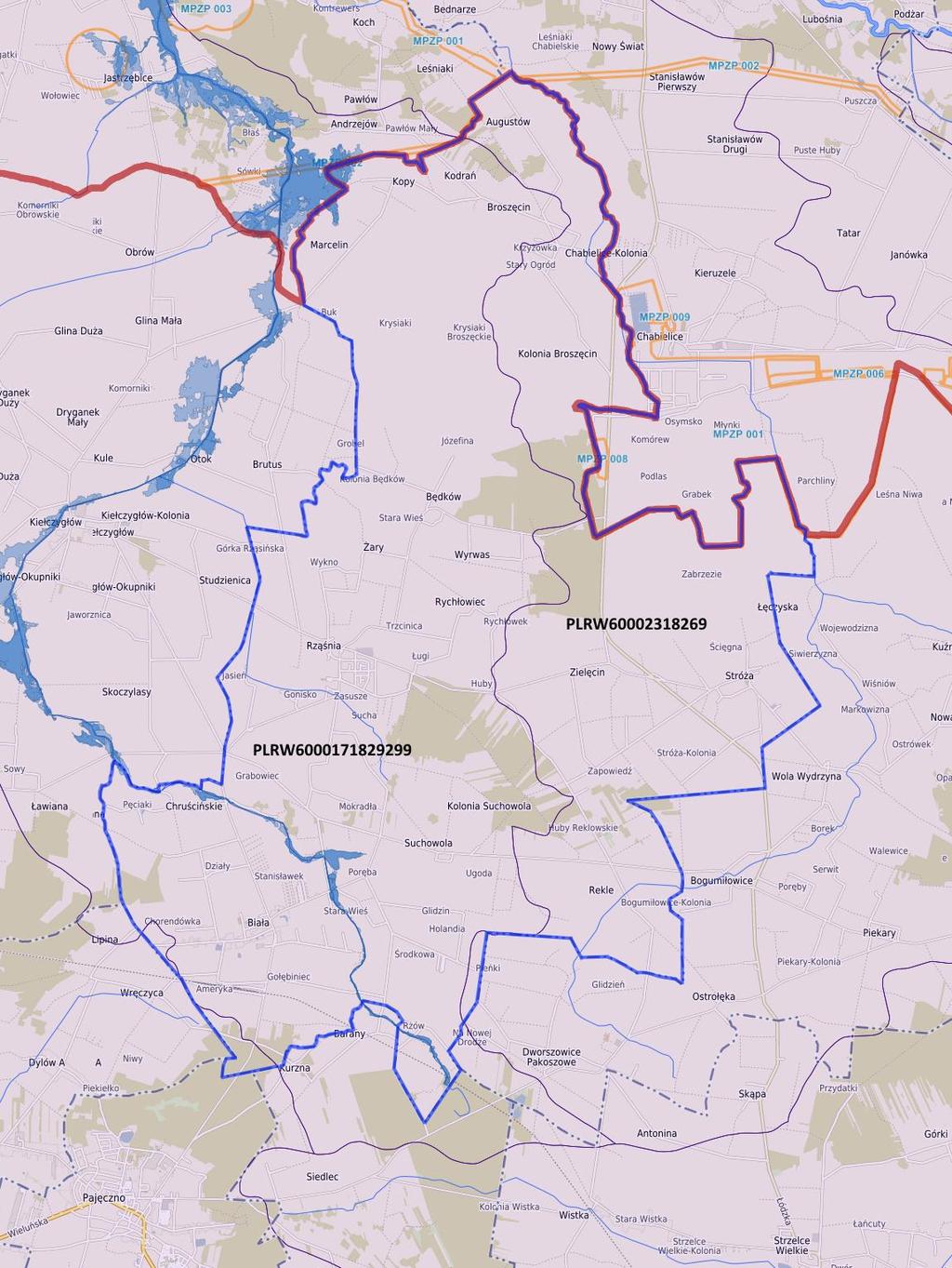 Mapa 8. Mapa JCW powierzchniowych gminy Rząśnia Źródło: Geoportal Otwartych Danych Przestrzennych(https://polska.e-mapa.net//) 7.4.