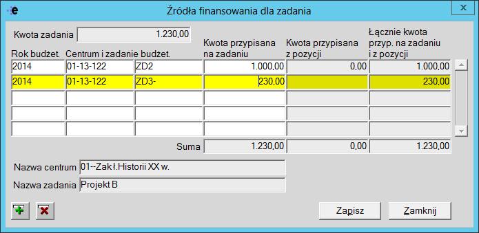 Aby usunąć dane źródło finansowania należy wybrać przycisk.