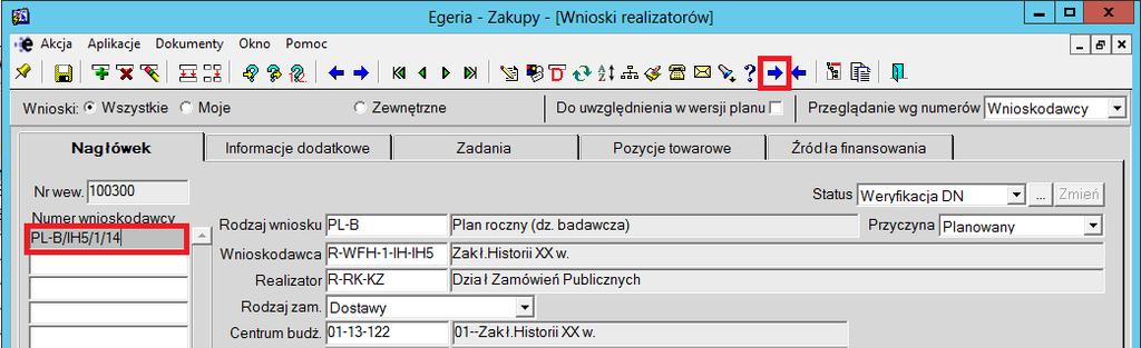 Uruchomiony zostanie formularz w trybie edycji/modyfikacji. 2. Odszukanie wniosku. Dany wniosek można odszukać na wiele sposobów.