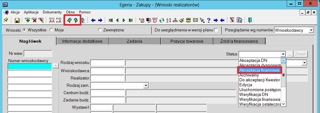 Uruchomiony zostanie formularz w trybie edycji/modyfikacji. 2. Odszukanie wniosku. Dany wniosek można odszukać na wiele sposobów.