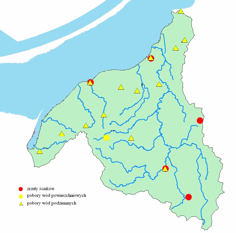 Oddziaływania antropogeniczne gospodarka wodno ściekowa oczyszczalnie ścieków: Młynary, Frombork, Tolkmicko, Słobity, Chruściel pobory wód podziemnych 15 ujęć i powierzchniowych 1