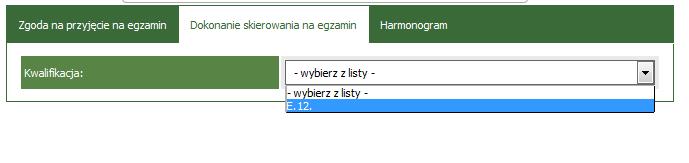 serwisie OKE wybiera: nowy egzamin zawodowy, a następnie Planowanie egzaminu praktycznego i wybiera zakładkę Dokonanie skierowania na egzamin Następnie należy wybrać kwalifikację z listy zawierającej