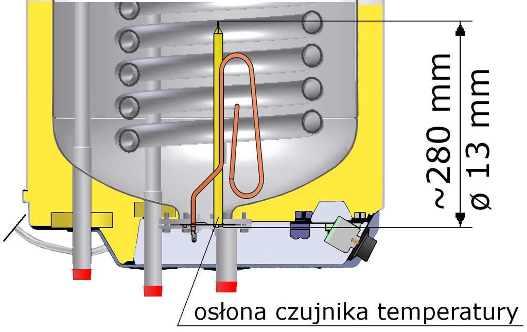 (bezpiecznik termiczny), który chroni zbiornik przed przegrzaniem. Odłącza on zasilanie elektryczne od ogrzewacza po przekroczeniu temperatury 85 C.