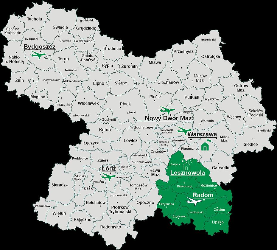 co stanowi 19,5% powierzchni województwa mazowieckiego, są to w przeważającej części tereny rolnicze, gdzie dominuje