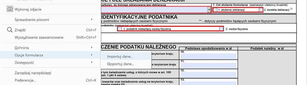 Wybieramy plik, który wygenerowany został z i zapisany uprzednio na dysku w formacie XML. Dane zostaną wczytane do formularza interaktywnego.