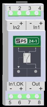 3.3. Akcesoria dodatkowe 3.3.1. SPS 24-1 Urządzenie SPS24-1 służy do przełączania zasilania napięcia stałego 24 V DC. Rys. 3.4. Urządzenie SPS 24-1 Urządzenie na wyjściu Out posiada zasilanie, pochodzące z wejścia In1, lub In2.