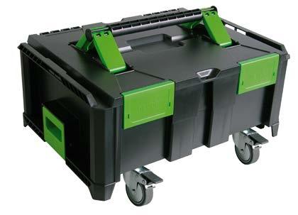 zewnętrzne: 464x353x142 mm Wymiary wewnętrzne: 400x300x80 mm 2 kółka sterowne 2 kółka skrętne z blokadą  220371 Na kółkach, pusty 533,-
