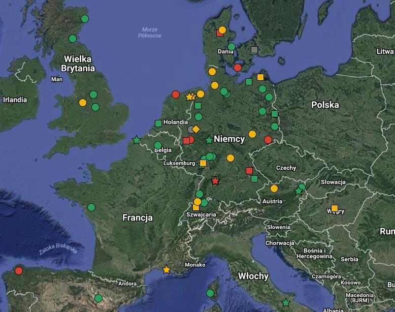 Stan obecny Mapa instalacji P2G projekty demonstracyjne w Europie Operational Hydrogen Methane Hydrogen/Methane