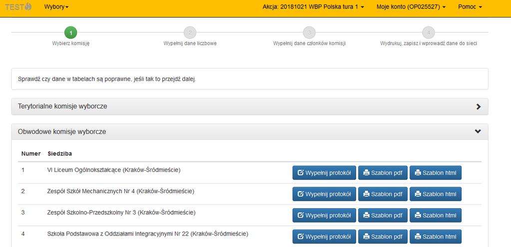 Pracując w trybie z dostępem do Internetu (procedura standardowa) wprowadzić protokół obwodowy do systemu WOW (3). W tym celu wybieram opcję Wprowadź protokoły online.