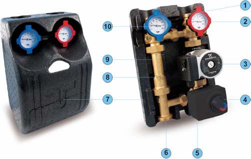 elektrycznym 5 Króciec zasilający 6 Króciec powrotny 7 Izolacja termiczna (obudowa) 8 Zawór zwrotny z