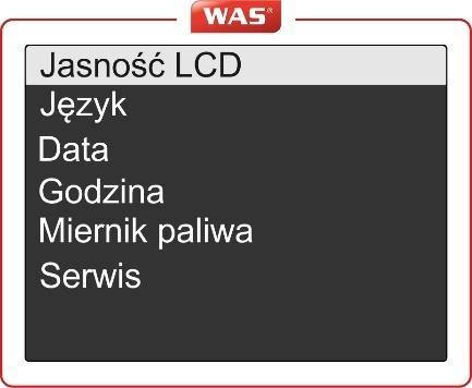 W celu wyświetlenia menu na wyświetlaczu należy nacisnąć przycisk MENU Menu główne Aktywna pozycja jest podświetlana białym