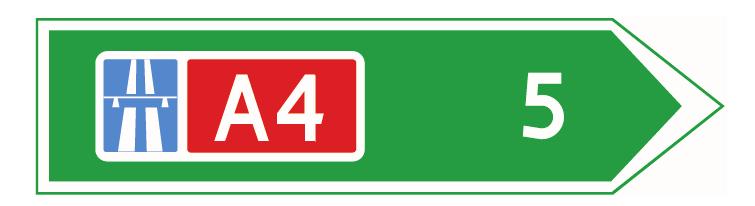 autostrady i odległością do jej najbliższego węzła (rys. 6). Rys. 5. Znak E-15c z miniaturą znaku D-9 a) z numerem jednocyfrowym Rys. 6. Drogowskaz w kształcie strzały do autostrady b) z numerem dwucyfrowym 3.