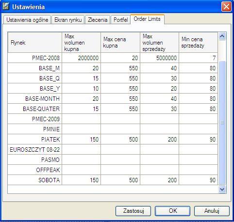 Ustalenie przez maklera limitów cen i wolumenu dla zleceń Nowa funkcja ustalania limitów znajduje się w Ustawieniach aplikacji w zakładce Order Limits.